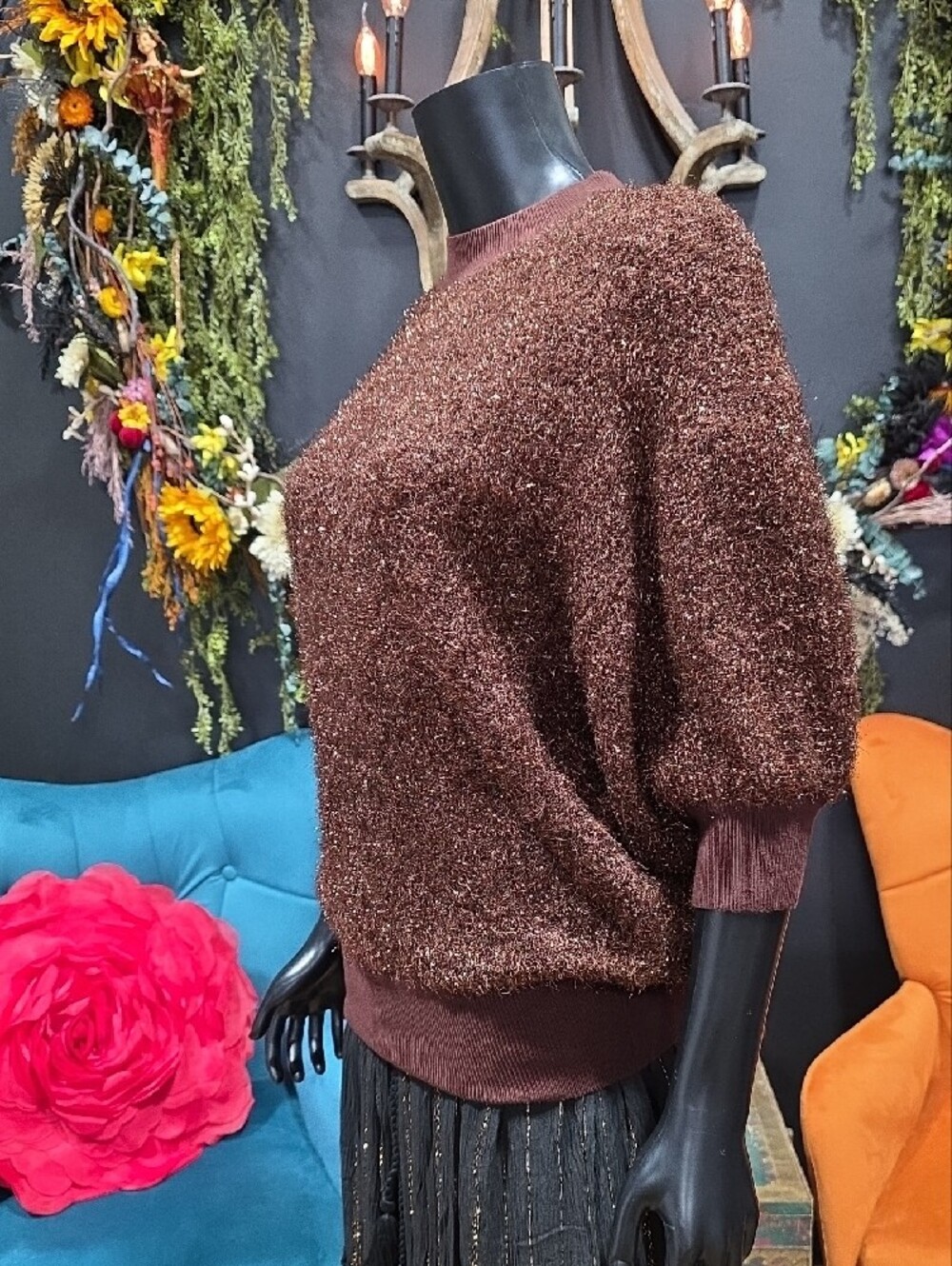 Maeve Sparkle Open-Back Sweater in Brown - Picture 4 of 10